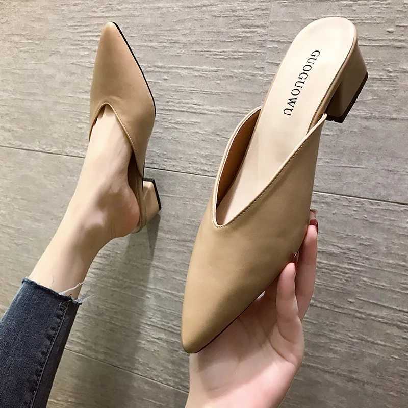 High Quality Womens high heels comfortable soft leather shoes office low toe mule shoes Mary Jane shoes wedge shoes for women T241024