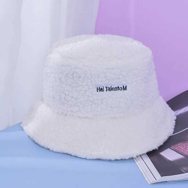 Winter Lamb Wool Bucket Hat Autumn Warm Hats for Women Lady Thicken Flat Top Cap Unisex Men Panama Outdoor Fisherman Hat CapsX241025