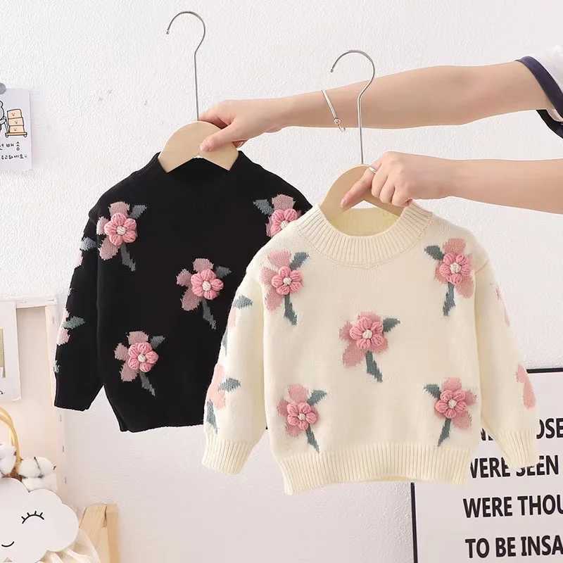 3-7 year old childrens clothing autumn and winter new girls cute little flower baby knitted Pullover childrens sweater bottom shirt W241025