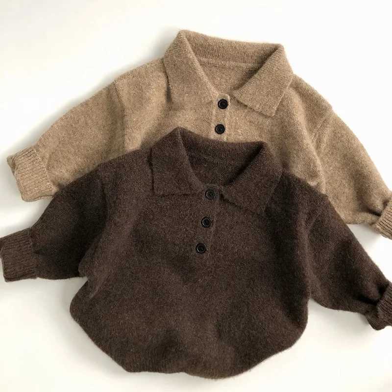 Baby Autumn Korean Solid Sweater Childrens Boys and Girls Winter Long Sleeve Polo Knitted Childrens Thick Wool Zipper Top W241025