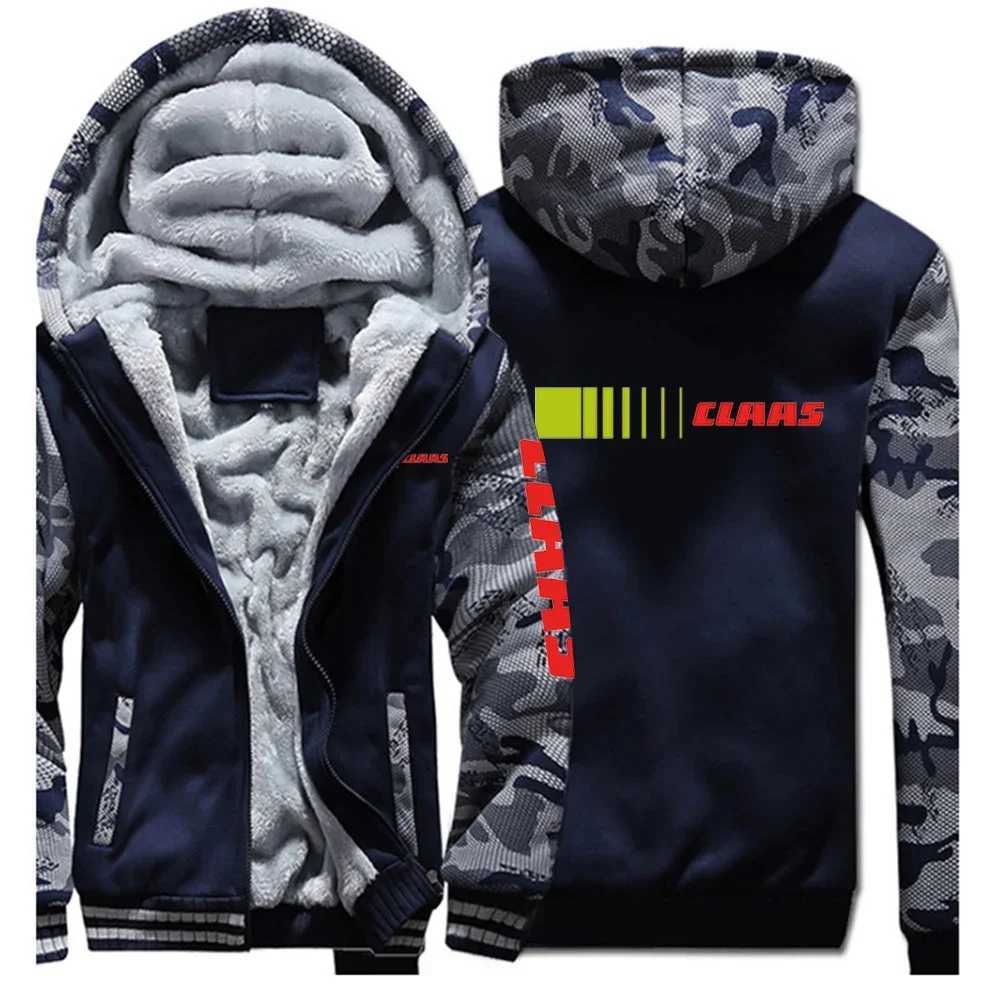 Claas 2024 New Mens Autumn/Winter Lambswool Zipper Hoodie Cotton Thick Plus Warm Jacket Wool Black Coat Top W241024