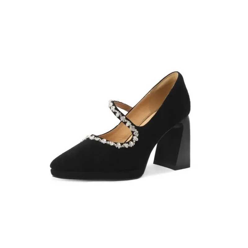 High Quality Sexy Pointed Toe Black Suede High Heels Autumn New Luxury Rhine Womens Pump Elegant Shallow Mouth Girls Date Shoes T241024