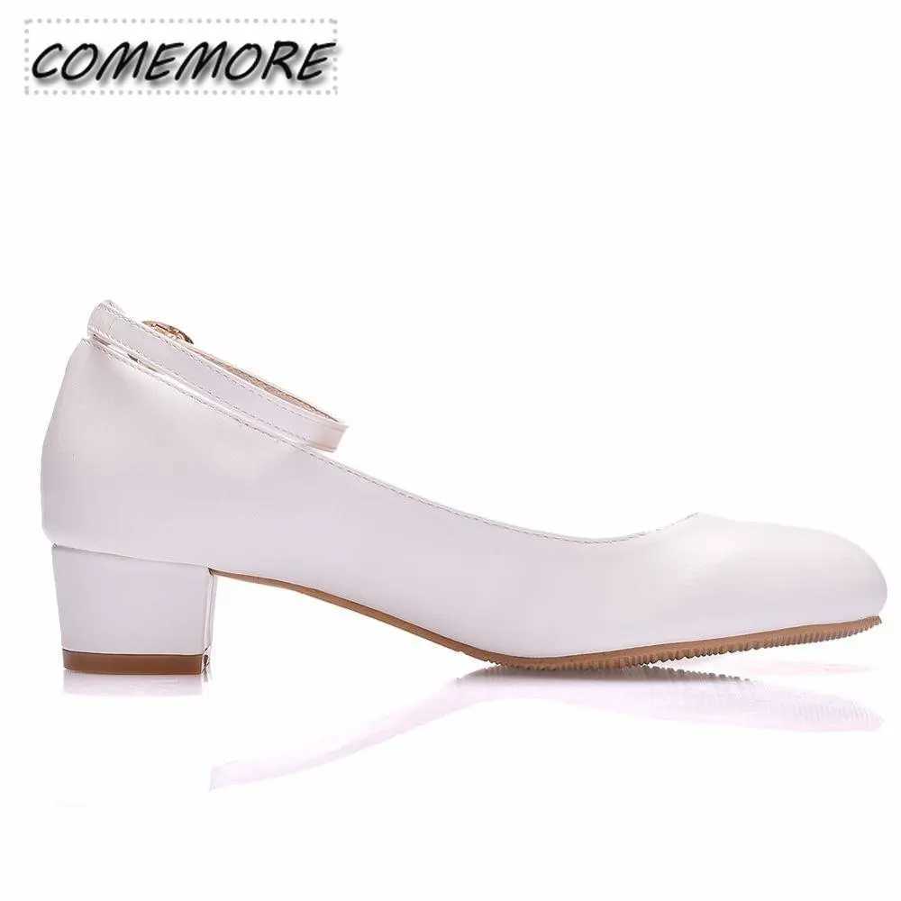 High Quality Crystal Queen White Womens Shoes Sexy Bridal Party 3CM Pointed Toe Pump Round Head Shallow Mouth Buckle Thick High Heels Spring T241024