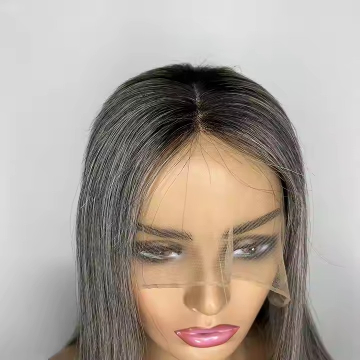 raw virgin Women topper frontal Wig Headgear Gray Silver Grey bob salt pepper color human Hair 5x5 hd Lace closure front Wig glueless about 13day