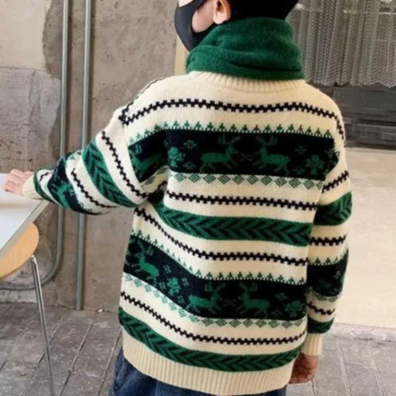 Boys wool sweater crocheted cotton windproof 2024 fashionable and elegant thick autumn winter coat school warm childrens clothing W241025