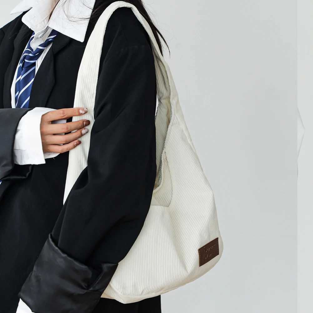 Women Corduroy Shoulder Bag with Multi Pocket Handbag Large Capacity Satchel Trendy Hobo for Work College Travel 241025