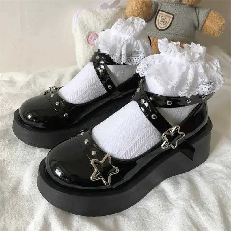 High Quality Lolita Shoes Womens High Heels Platform Mary Janes Star Buckle Strap Mary Janes Womens Cross Series Womens Casual Kaii Shoes T241024