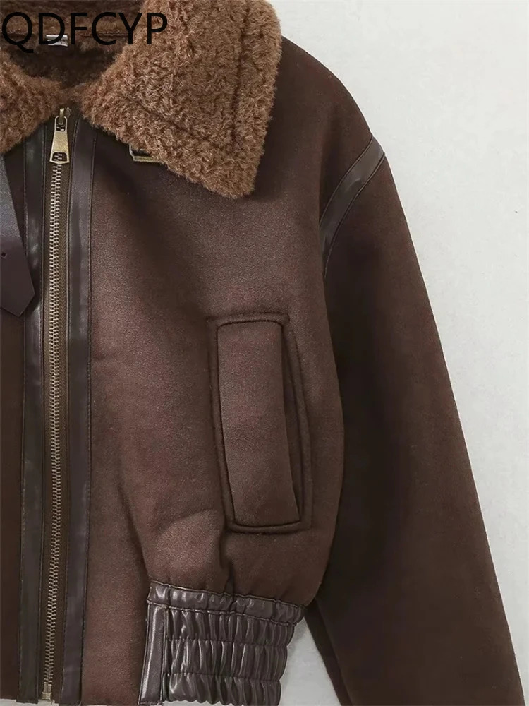 Autumn Winter New Women Coats 2024 Casual Fleece Thick Lapel Jacket Zipper Pocket Streetwear Trend Loose Vintage Motorcycle Coat