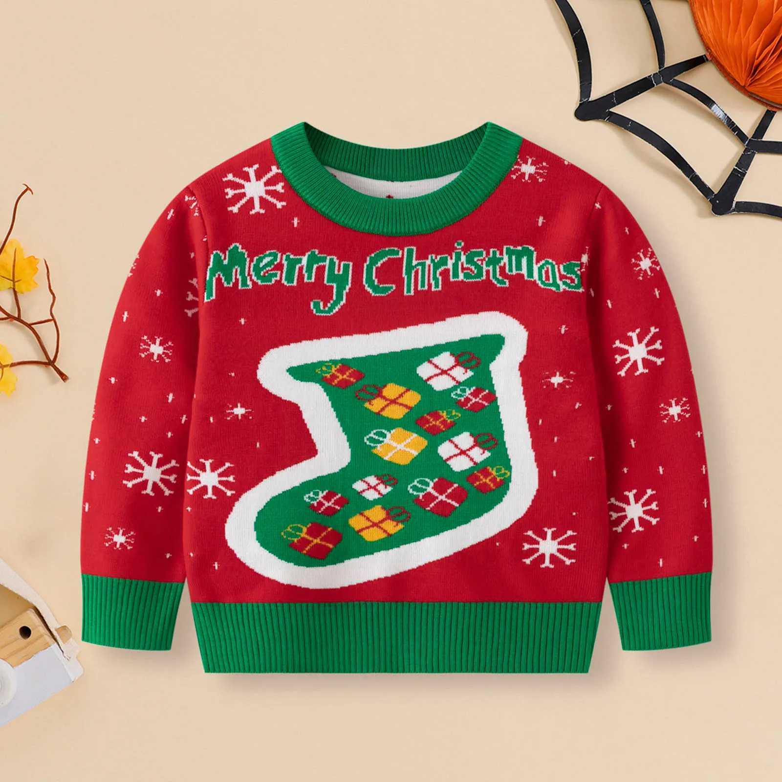 2024 Winter Christmas Sweater Childrens Cartoon Printed Knitted Pullover Autumn and Winter New Boys and Girls Cotton Warm Knitted 2-6 Years W241025