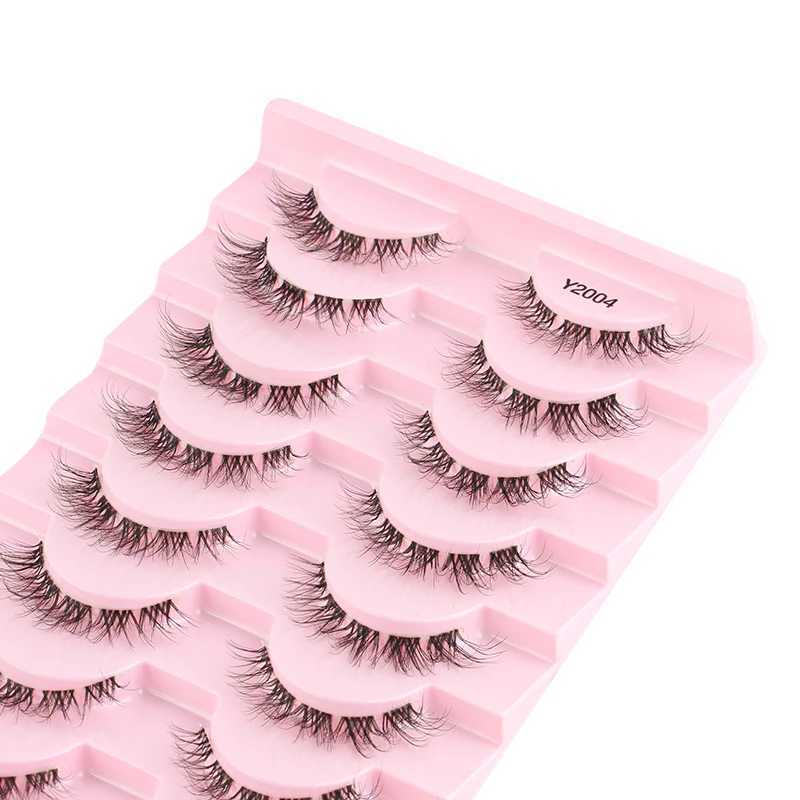 Natural short fake mink eyelashes 3/5/10 double extended eyelashes fake eyelashes 3D artificial curly soft fluffy eyelashesW241024