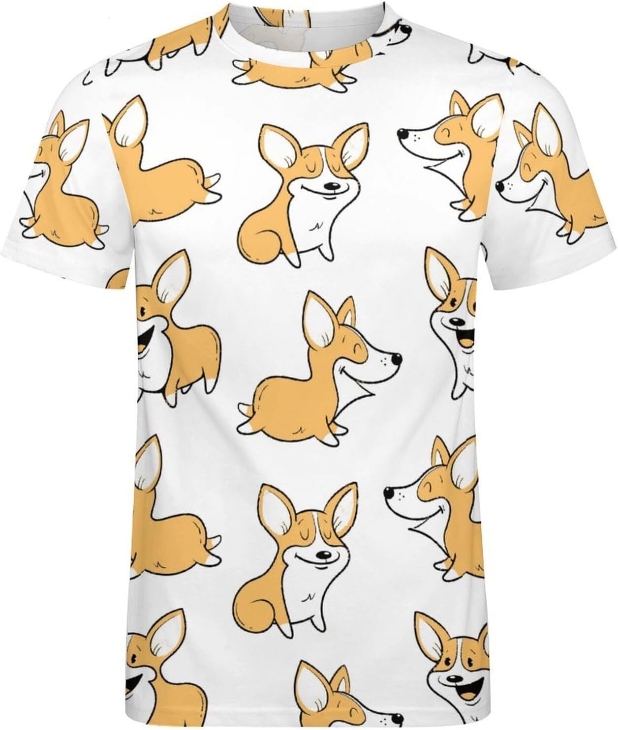 Mens T shirt Cute Little Corgi Puppy Pattern Cotton T-Shirt 3D Printed Casual Shirt Men's Crew Neck T-Shirt tee Casual tops summer All-in-one fas
