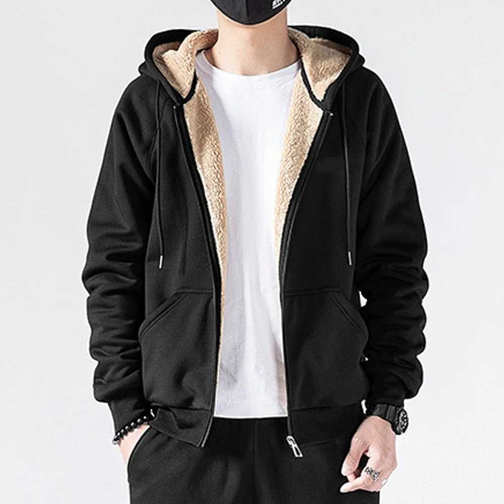 Winter Warm Hoodie Lambswool Hot Zipper Jacket Mens Loose Windproof Thick Hoodie Plus Size Coat W241024