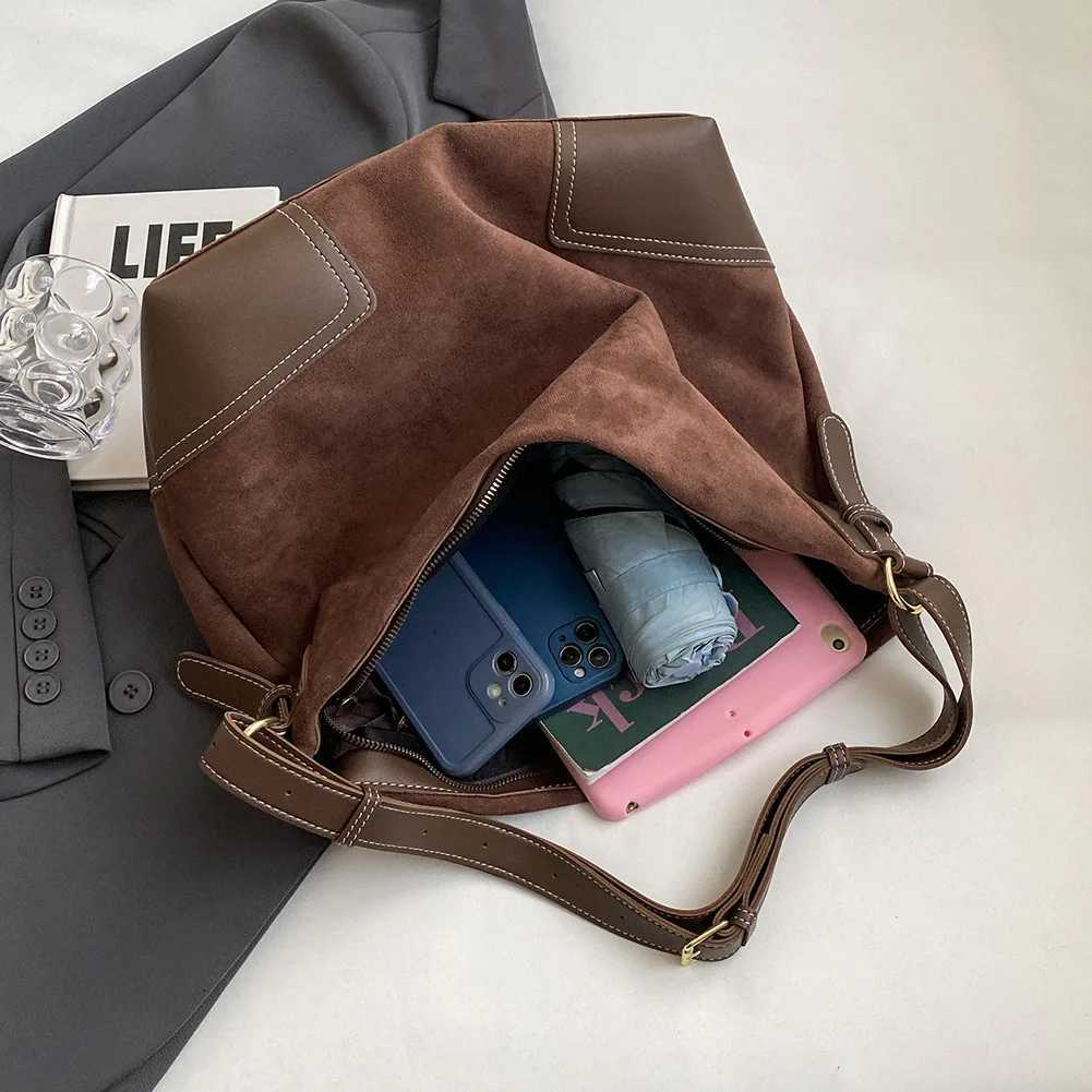 Women Suede Tote Bag Adjustable Strap Underarm with Interior Pocket Zipper Hobo for Work Travel 241025