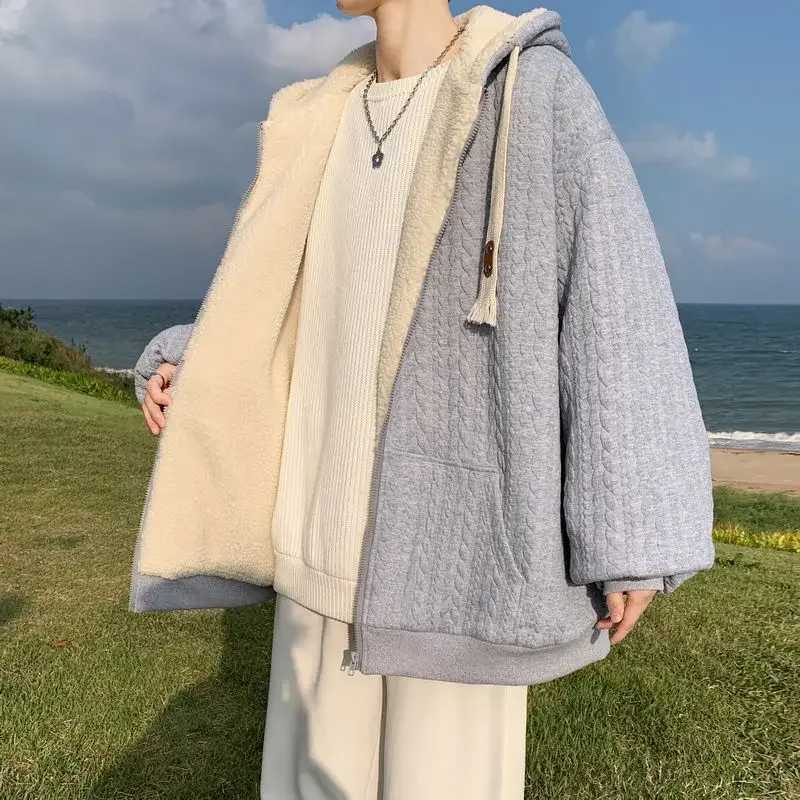 Mens Winter Thick Flce Line Cashmere Jacket with Niche Design Sensual Fashion Brand Ins Hong Kong Style Cotton Coat W241024