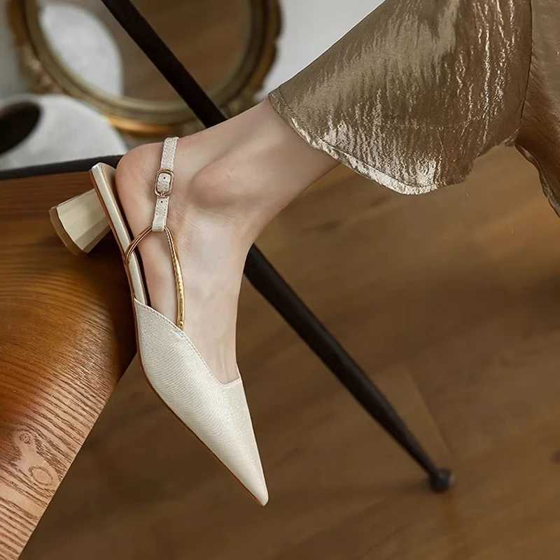 High Quality French satin style sandals spring womens new point mid heel design luxury edition single shoe Zapatos De Mujer Trafza T241024
