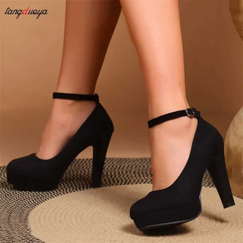 High Quality Platform Heels e Word Buckle Pointed Toe High Heels Sexy Platform Thin High Heels Womens Party Pump Professional Work Shoes Large Size 42