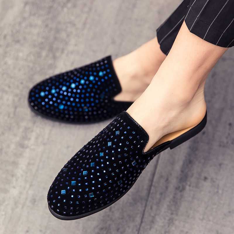 Men Dress Shoes Summer Fashion Trend Leather Shoes Half Drag Sandals British Bean Shoes Lazy People Step Mens Korean Version Casual Shoes 241009