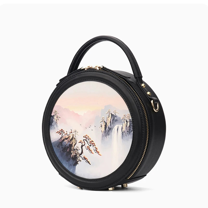 Women Bags y High Quality ner Handbag Genuine Leather Bag Embroidery Round Real Cowhide 241021