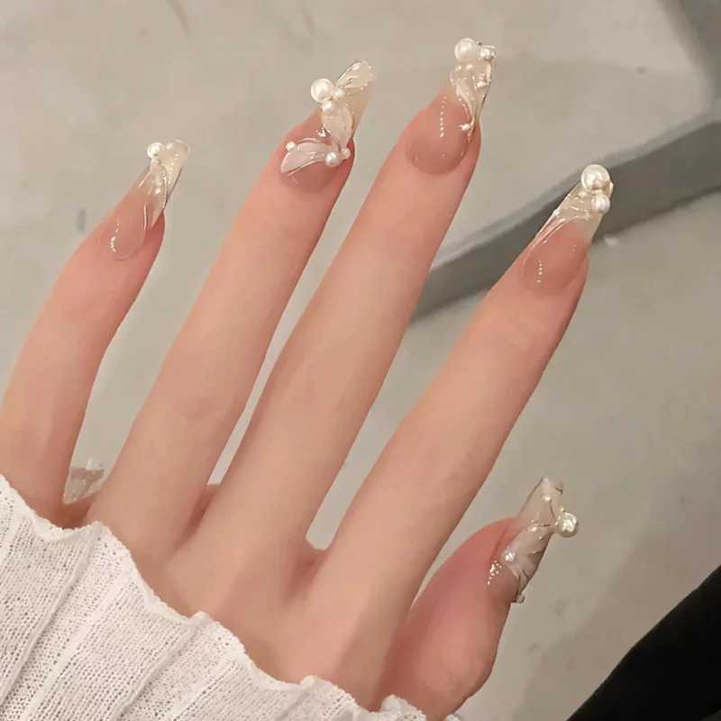 24Pcs Short Square False Nails with Jelly Adhesive Glitter Gradient Design Detachable Fake Fingernails Full Cover Press on NailsXJ2410