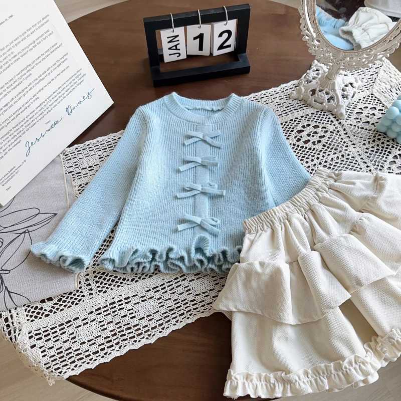 Girl Cute Baby Cute Knitted Top Spring and Autumn New Girl Bow Long Sleeve Sweater Kawaii Sweater W241025