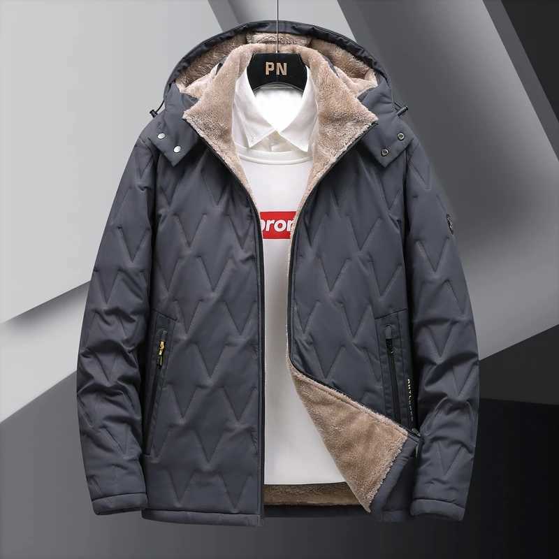 Mens warm Flce winter jacket new plus size hood Parka cashmere thick jacket oversized with fur leather jacket apron jacket W241024