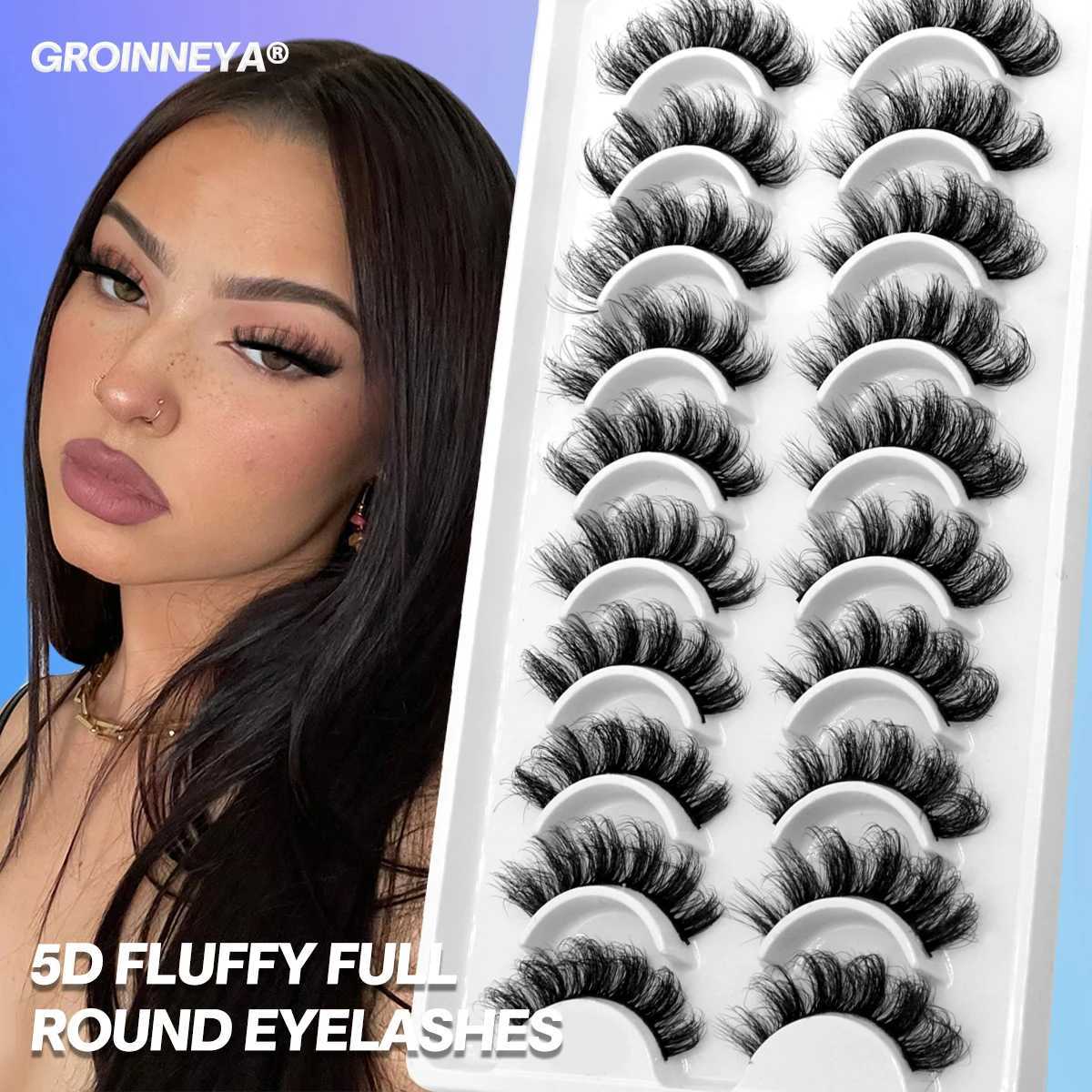 GROINNEYA 5/10 Double 3D mink faux mink fluffy eyelashes soft full thickness Wispy eyelashes dramatic false eyelash makeupW241024