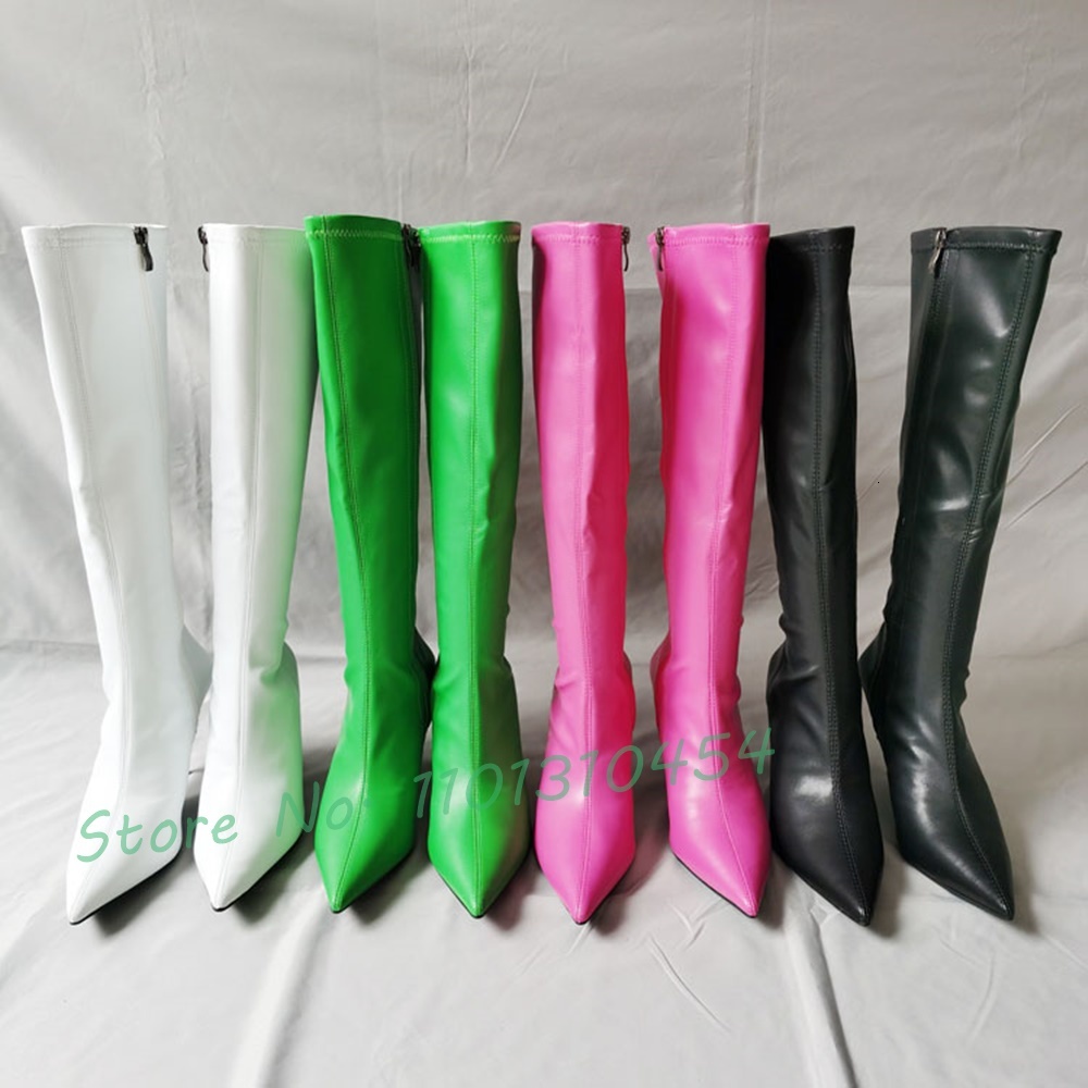 Super Pointy Knee Women New In Sexy Hot Waterproof Winter Pink Long Boots Outfit Cool High Heels Novelty Zipper Shoes