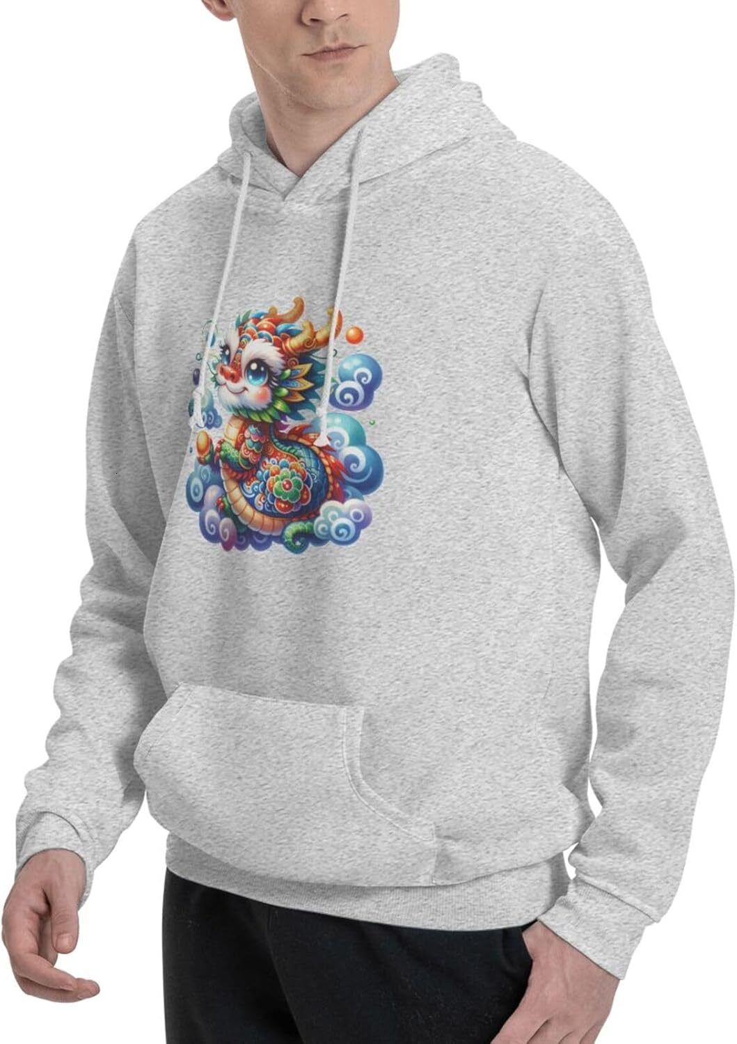 Hoodie for Mens Womens Funny Cartoon Chinese Dragon Print Hoodie for Women Men Animals Sweatshirt Clothing Graphic Leisure warmth