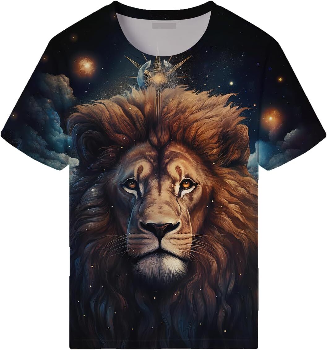 Mens T shirt Men's The Milky Way Animal Lion Pattern Cool Graphic T-Shirts Shirt Tee Top tee Casual tops summer clothes Hip hop trend