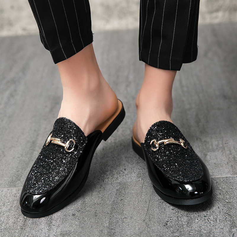 Men Dress Shoes Summer New Half Casual Shoes Mens Sandals With British Style Cold Slippers Small Leather Shoes Mens Shoes 241009