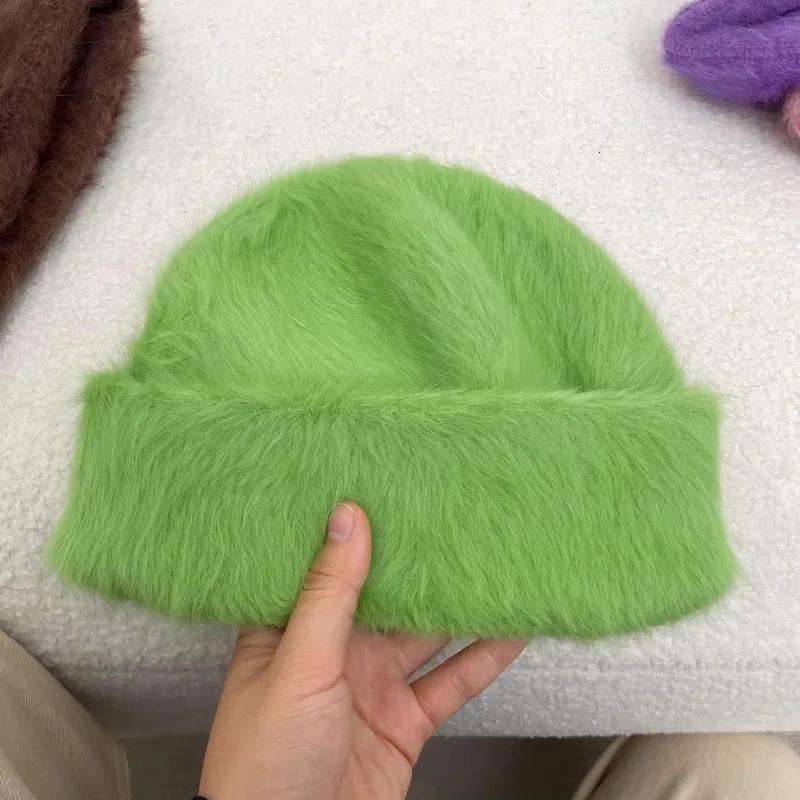 15 Colors Soft Rabbit Fur Beanies Winter Hat for Woman Fluffy Knited Hat Bonnet Lady Autumn Winter Warm Skullies Cap 241024