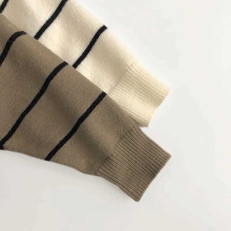 8134 Childrens Sweater 2023 Autumn/Winter Hot Selling V-shaped Collar Baby Boys Sweater Wool Stripe Casual Girls Knitted Sweater W241025