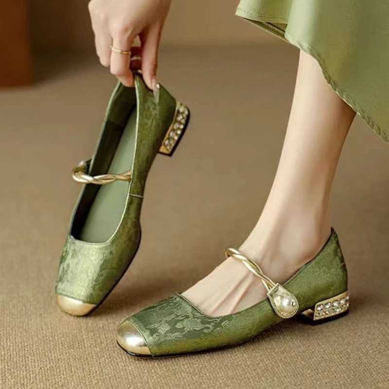 High Quality Womens shoes Fi square toe womens pump autumn light mixed color outdoor casual thick high heels office womens shoes T241024