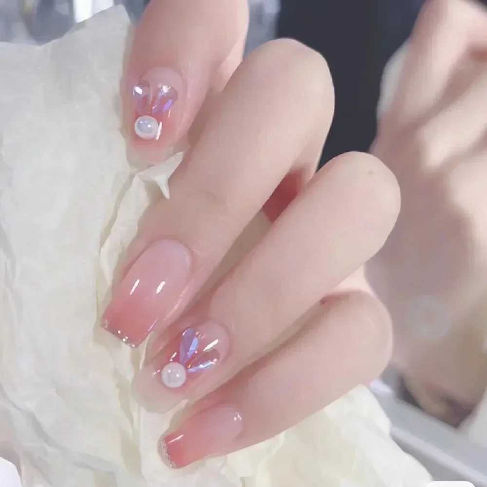 24Pcs Green Long Ballerina False Nails Butterfly with Glue Wearable Fake Nails Spring Rhinestones Full Cover Press on Nail TipsXJ241025