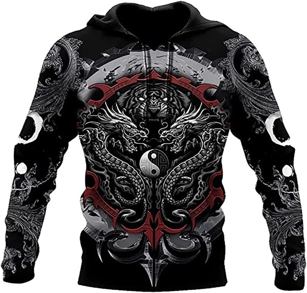 Hoodie for Mens Womens Dragon Tiger Yin And Yang Gothic Art 3D Printed Men Hoodie Unisex Casual Jacket Pullover Streetwear Graphic