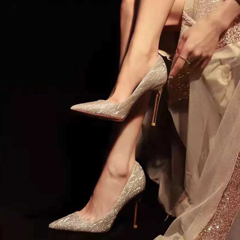 High Quality Luxury Sier Womens Pump Shoes Spring Pointed Toe High Heels Party Wedding Shoes Womens Stiletto High Heels Designer Shoes T241024