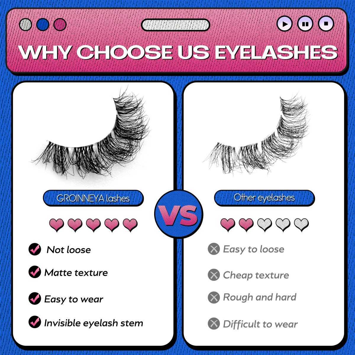 Groinneya False Eyelash 8D Fluffy Artificial Mink Eyelash 5/7 Pair Wispy Eyelash Pack Dramatic Natural Volume Eyelash ExtensionW241024