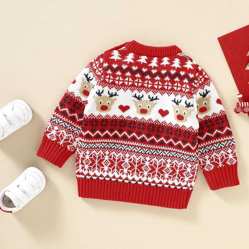 New Baby Christmas Sweater Deer Snow Print Cartoon Baby Christmas New Year Childrens Clothing Autumn Winter Childrens Knitted Clothing W241025