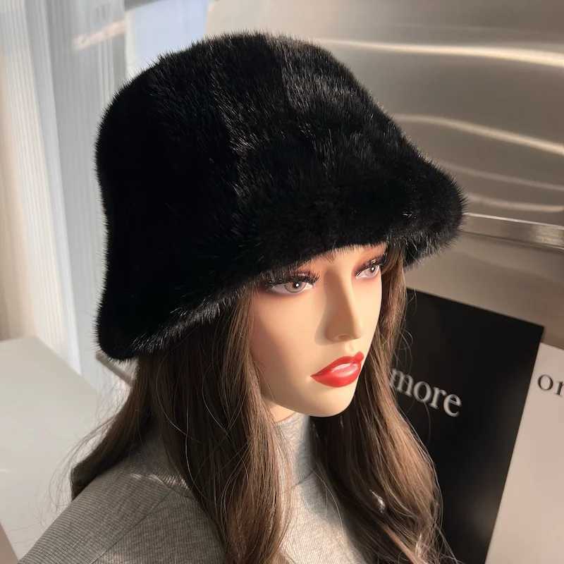 New Real Natural Fisherman Hat High Quality Mink Fur Hat Cap Luxury Women Fashion Winter Outdoor Panama Warm Real Fur BeaniesX241025