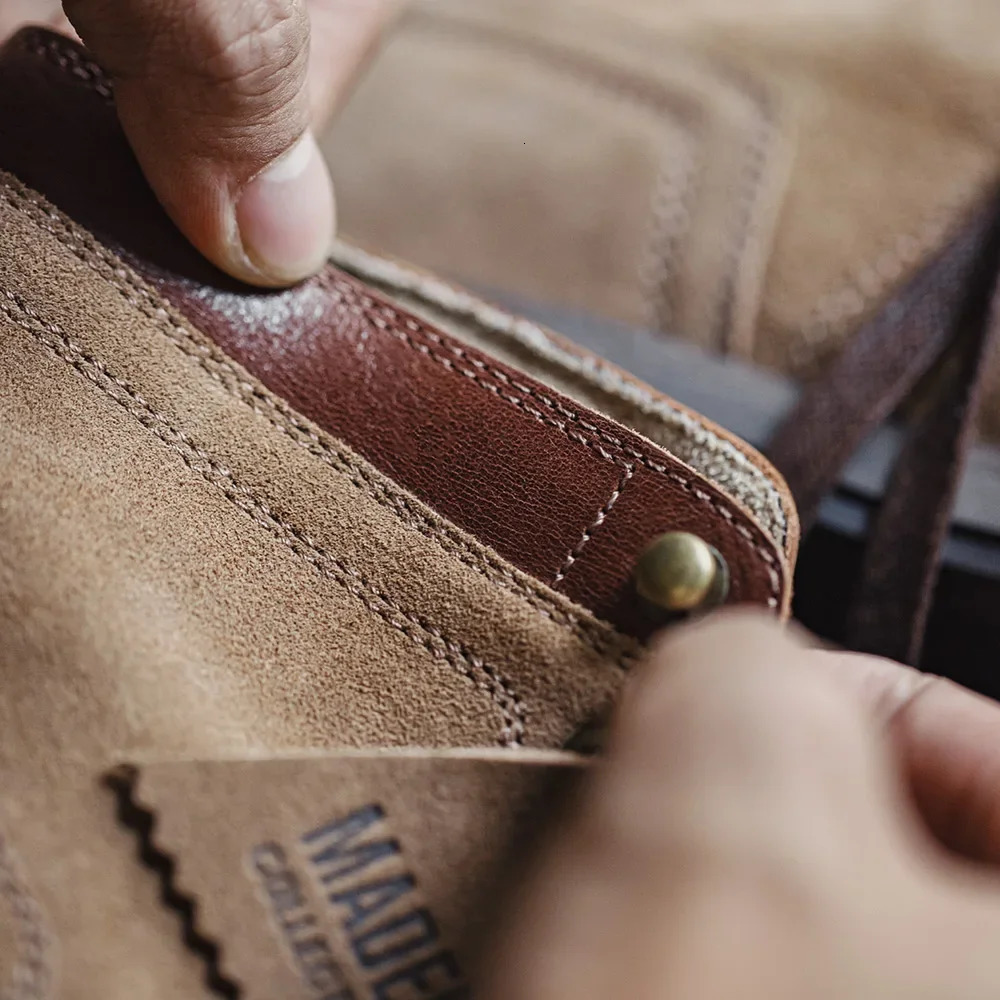 Maden autumn and winter mens mid top work boots round foot flat shoes retro outdoor shoes wear-resistant rubber soles 241024