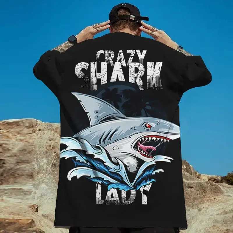 Ukiyo-E T-Shirts For Men 3d Shark Print Mens Clothing Street Harajuku Tees Fashion Casual Short Sleeved Loose Oversized T-ShirtXJ250117