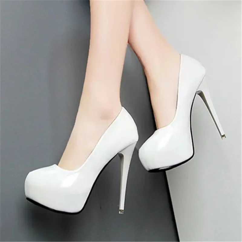 High Quality Hot Womens Pump Patent Leather Round Toe 12CM Platform Wedding Party Dress High Heels T241024
