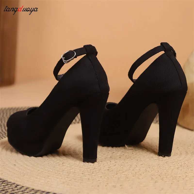 High Quality Platform Heels e Word Buckle Pointed Toe High Heels Sexy Platform Thin High Heels Womens Party Pump Professional Work Shoes Large Size 42