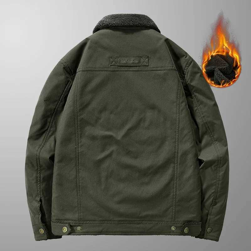 Mens winter jacket retro fashion thick velvet cotton warm park hiking outdoor cashmere collar windproof mens jacket W241024