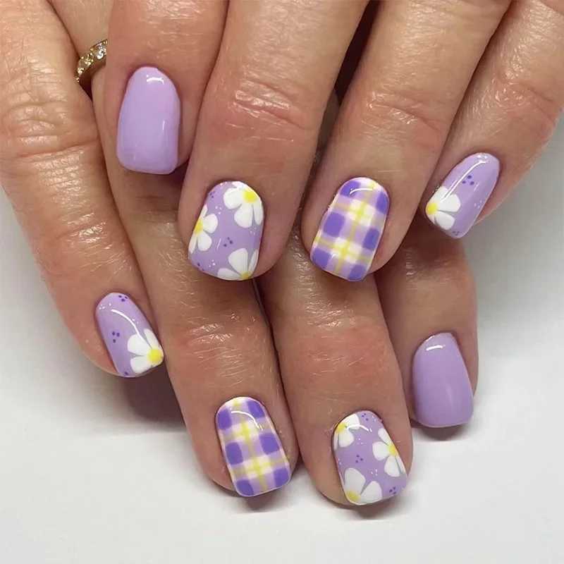 24pcs Short Square Fake Nails with Flower Designs Autumn Fall Pattern Press on Nails Full Cover Nails Tips Ballet False Nail TipXJ241025