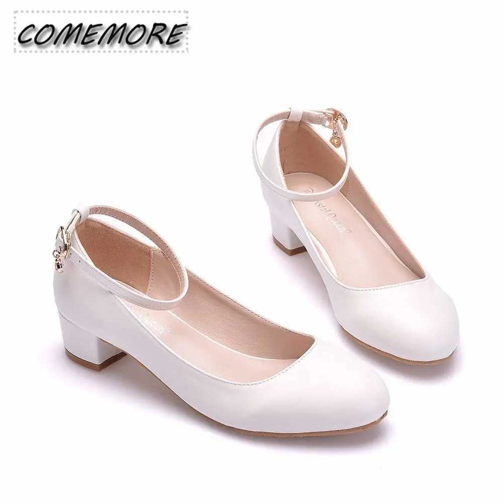 High Quality Crystal Queen White Womens Shoes Sexy Bridal Party 3CM Pointed Toe Pump Round Head Shallow Mouth Buckle Thick High Heels Spring T241024