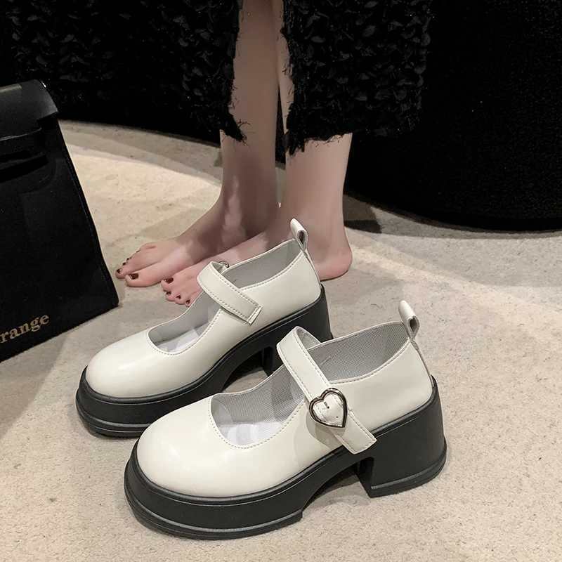 High Quality Mary Jane womens summer new round toe thick soled pump small leather shoes womens high heels T241024