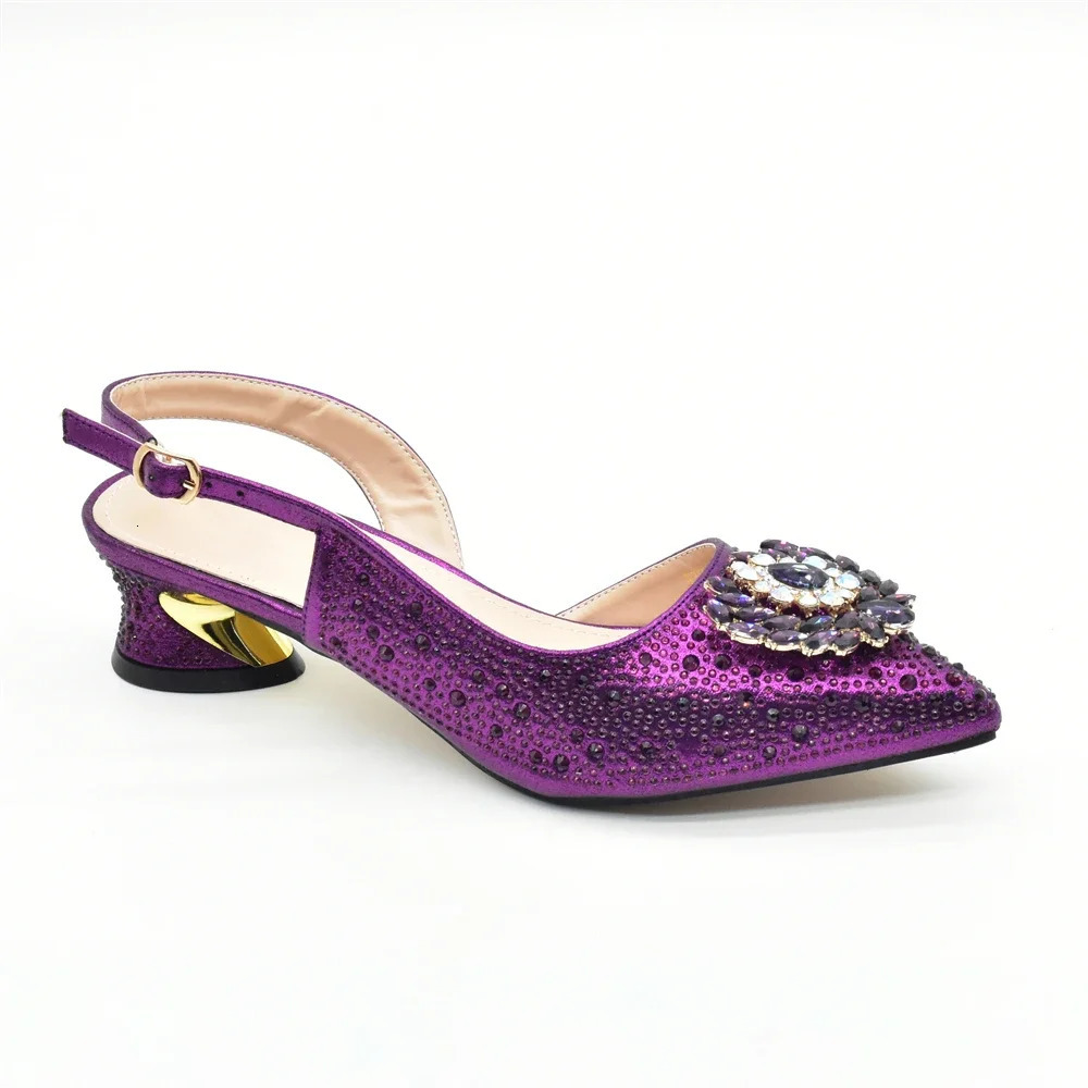 Purple Shoe and Bag Set Party Womens Shoes and Bags with Italian Elegant Diamond Womens High Heels Pump Womens Wedding Set 241024