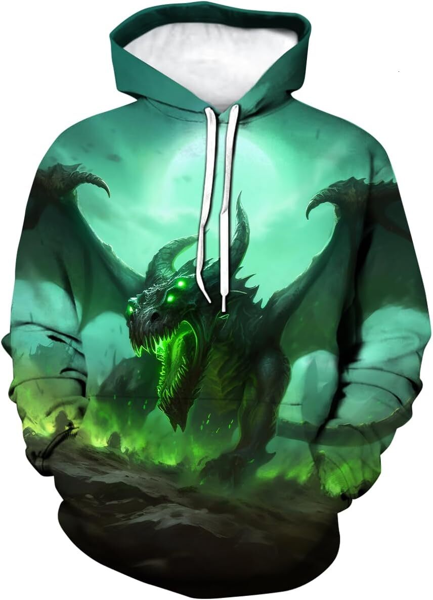 Hoodie for Mens Womens Mens Dragon Hoodie - Fantasy Theme, Animal Graphic Sweatshirt Graphic Hoodies sweatshirt Pullover Long SleeveWarm