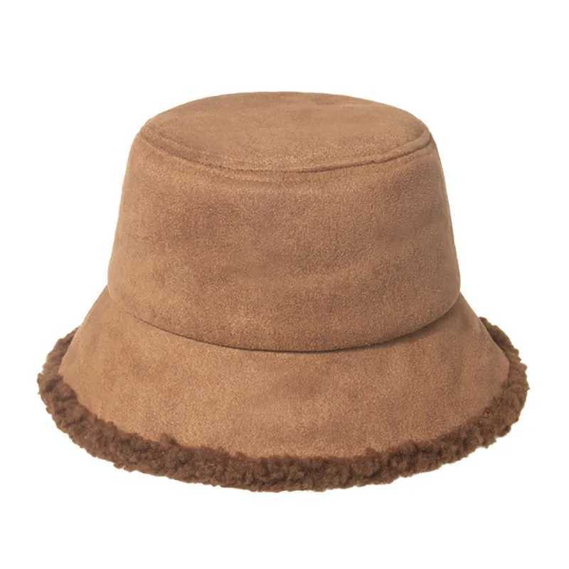 Reversible Leather Fisherman Hat Faux Fur Winter Hats For Women Men Bob Bucket Hat Warm Plush Lambswool Fishing CapX241025